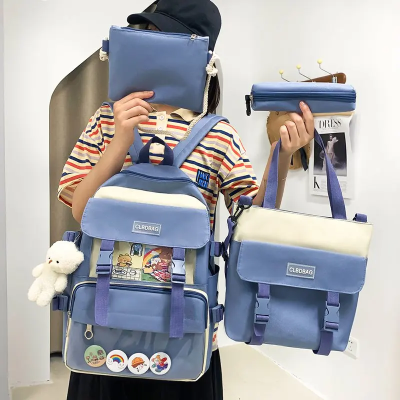 4 pcs sets canvas Schoolbags For Teenage Girls Female Children Shoulder Bags New Trend Female Backpack Fashion Women Backpack