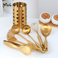 7pcs cooking tools set stainless steel ladle skimmer gold food server clip kitchen utensils whisk chopsticks tube kitchenware