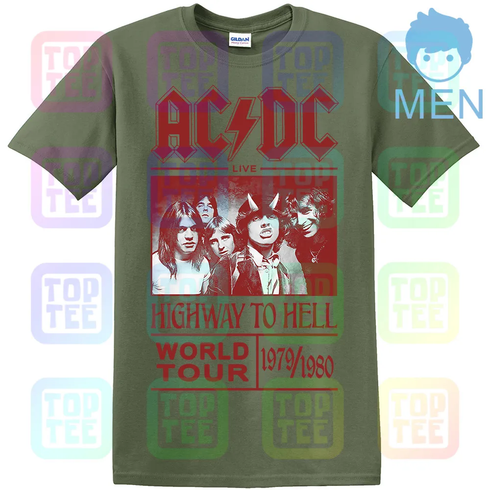 MEN-ARMY GREEN AC/DC Футболка Highway To Hell World Tour 1979/1980 все размеры официальный логотип - Цвет: MEN-ARMY GREEN