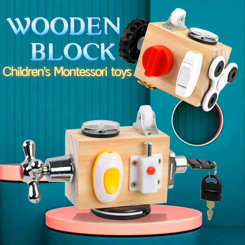 

Montessori Wooden Busy Block Six In One Interactive Building Board Preschool Fun Early Childhood Education Educational Toys