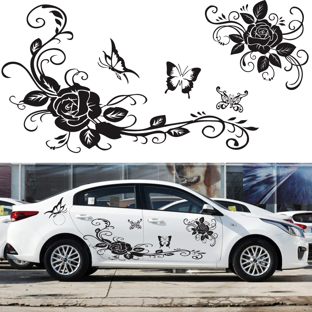 

4PCS Fashion Butterfly Love Flower Car Applique Rose Flower Decoration Body Vinyl Applique Headdress Applique Auto Accessories