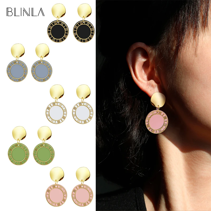 

BLINLA New Korean Statement Round Geometric Dangle Earrings Fashion Jewelry Vintage Gold Sequin Hollow Earrings for Women 2019