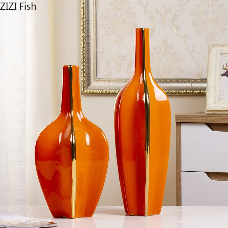 Скандинавская креативная керамическая золотая оранжевая ваза украшения для