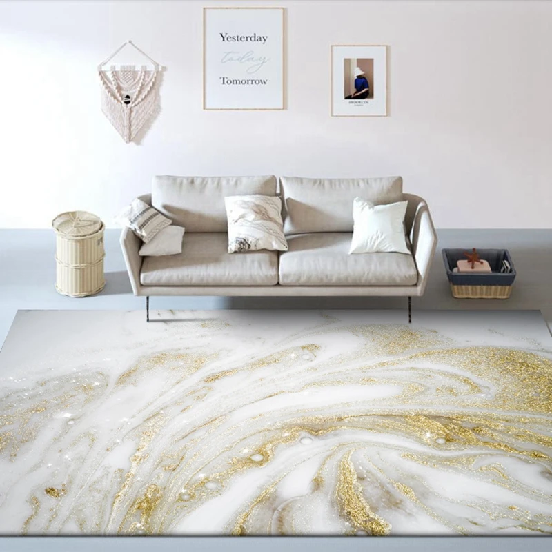 

Fashion Modern Area Rugs Abstract White Golden Marble Pattern Floor Mat Kitchen Livingroom Sofa Table Bedroom Non-Slip Carpets