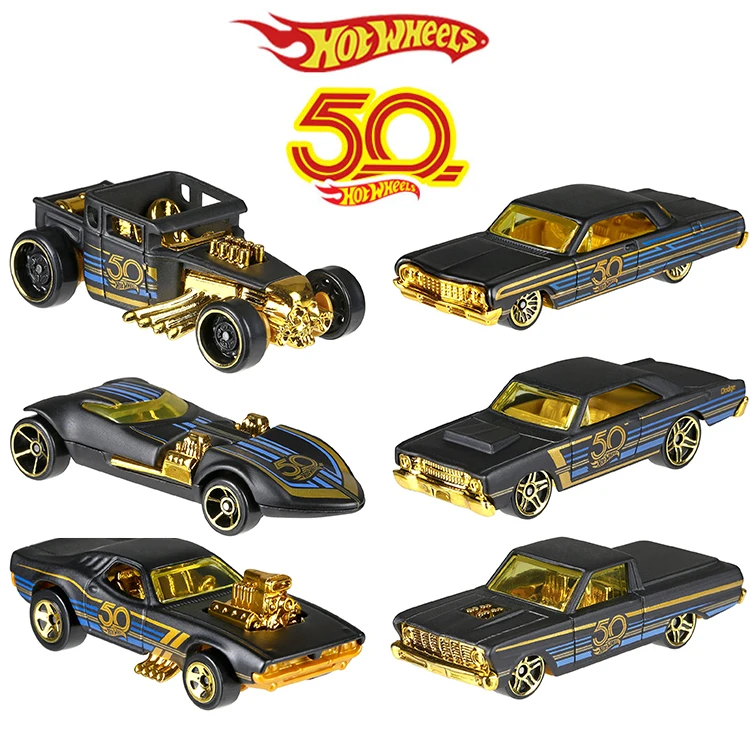 

2018 Hot Wheels Car Collector's Edition 50th Anniversary Black Gold Metal Diecast Cars Toys Vehicle For Children Juguetes FRN33