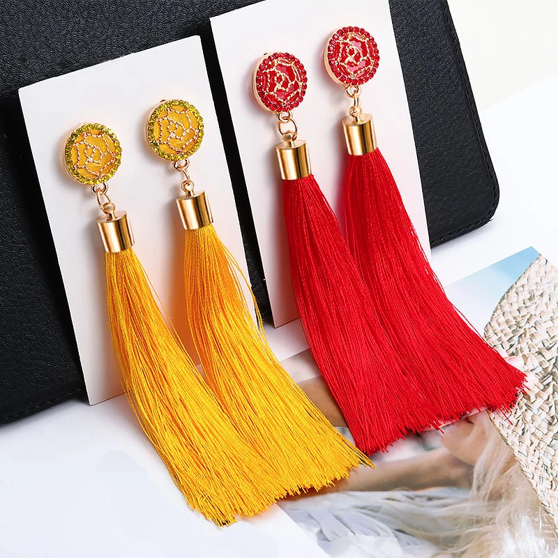 Модные Украшения ручной работы с бахромой богемные тканевые висячие кольца