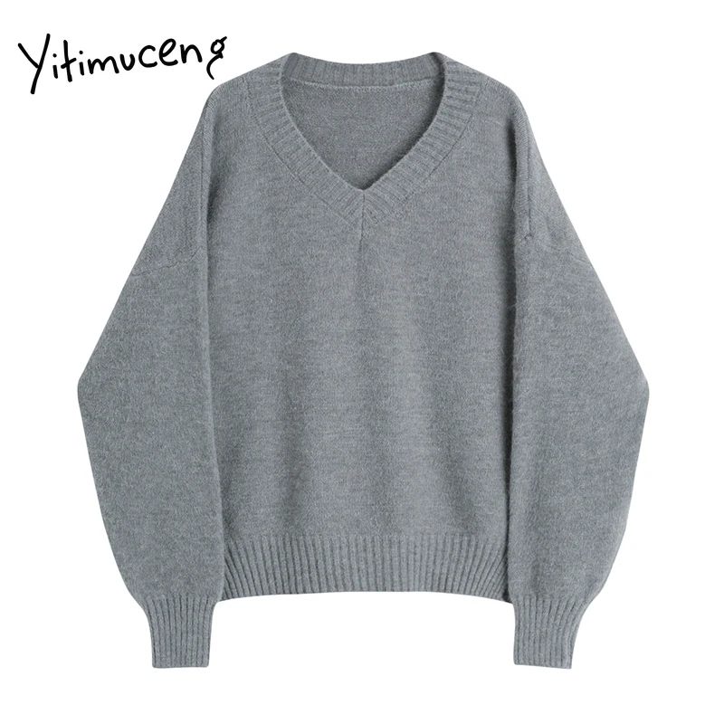 Свитер Yitimuceng с высоким воротником Женский вязаный Топ длинным рукавом зимняя