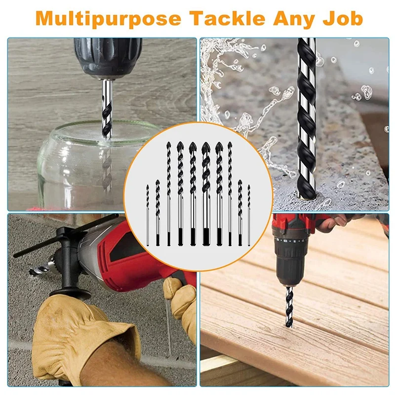 

10Pcs Masonry Drill Bits Tile Drill Bits Set Glass Drill and Concrete Drill Bit Tungsten Carbide Material Drill Bit