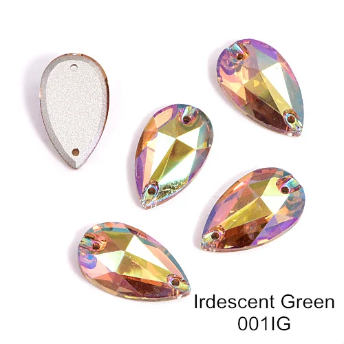 Irisdescent Green 24 шт./лот AAAAA качество каплевидные стеклянные стразы блеск пришить стразы Красочные стразы для шитья свадебное платье B3408 - Color: Irisdescent Green