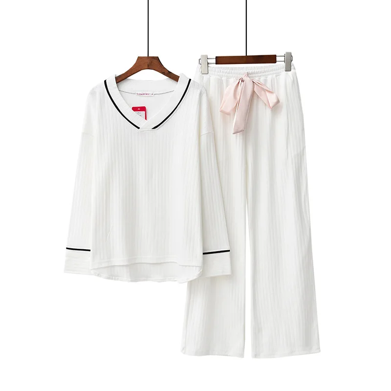 

XIFER Autumn and Winter Pure Cotton Sleepwear Women Korean Style Cotton Casual Long-sleeved Trousers Home Service Suit