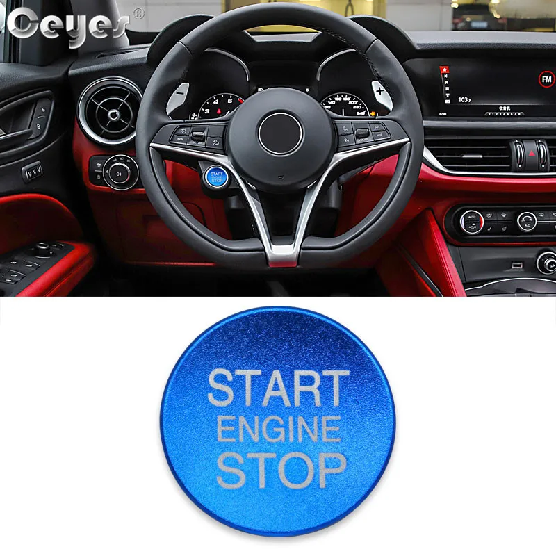 Blue Button Cover Ceyes автостайлинг кнопка запуска двигателя кольцо Крышка для Alfa Romeo Mito 159 147 156 Giulietta Stelvio 166 аксессуары для интерьера - Название цвета: Blue Button Cover