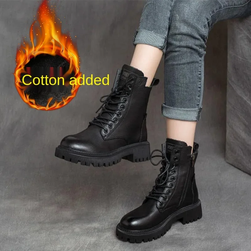 Martin Boots Women British Style 2021 Autumn Winter Korean Version with Fleece Knight Women's Ankle Casual Woman Shoes | Обувь