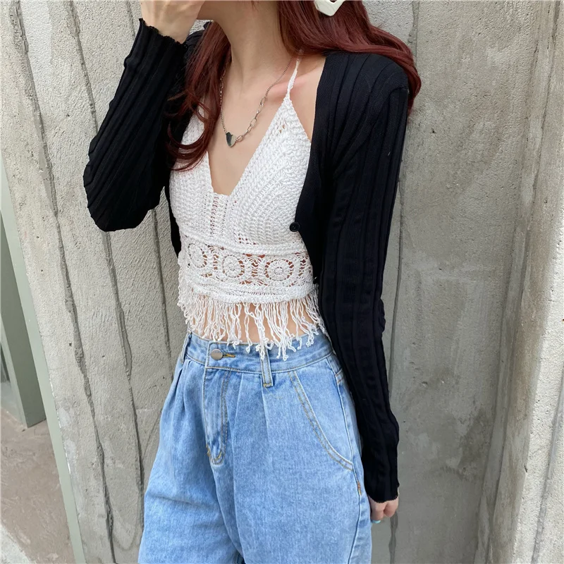 

New 2021 Summer Autunm Women Tank & Camis Basic Bottoming Bra Padding Tassel Backless Vest Sexy Short Crop Tops E771