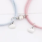 Плетеная веревка, магнитные ювелирные изделия, 1 пара, две половинки сердца, магнитный браслет, стальные подвески, Парные браслеты для магнитных браслетов