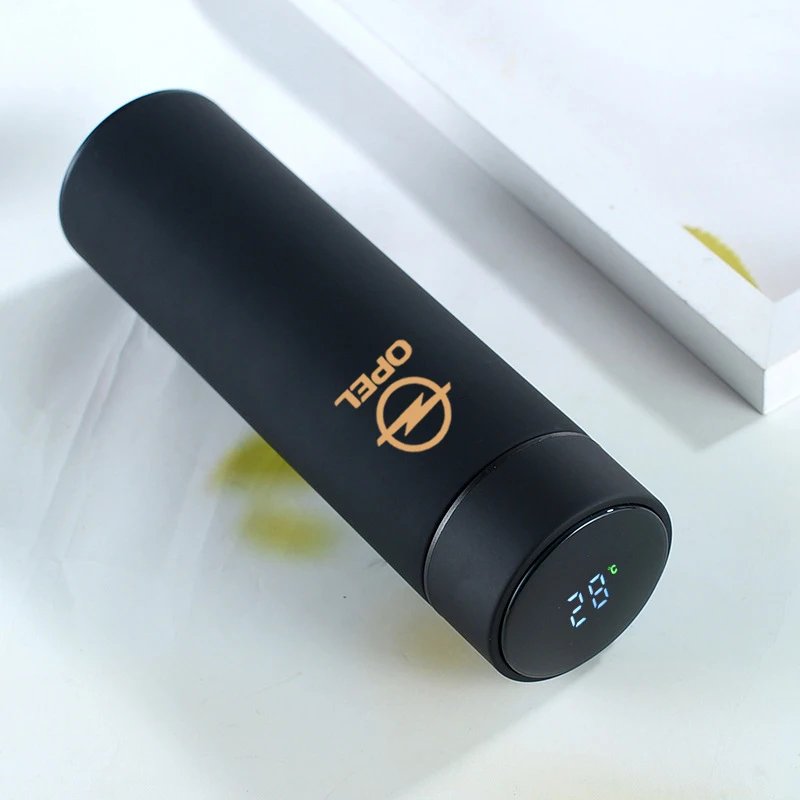 500ml Car Style Smart Thermos Mug LED Temperature Display Stainless Steel Tea Cup With Logo For Opel Astra h g j Insignia |