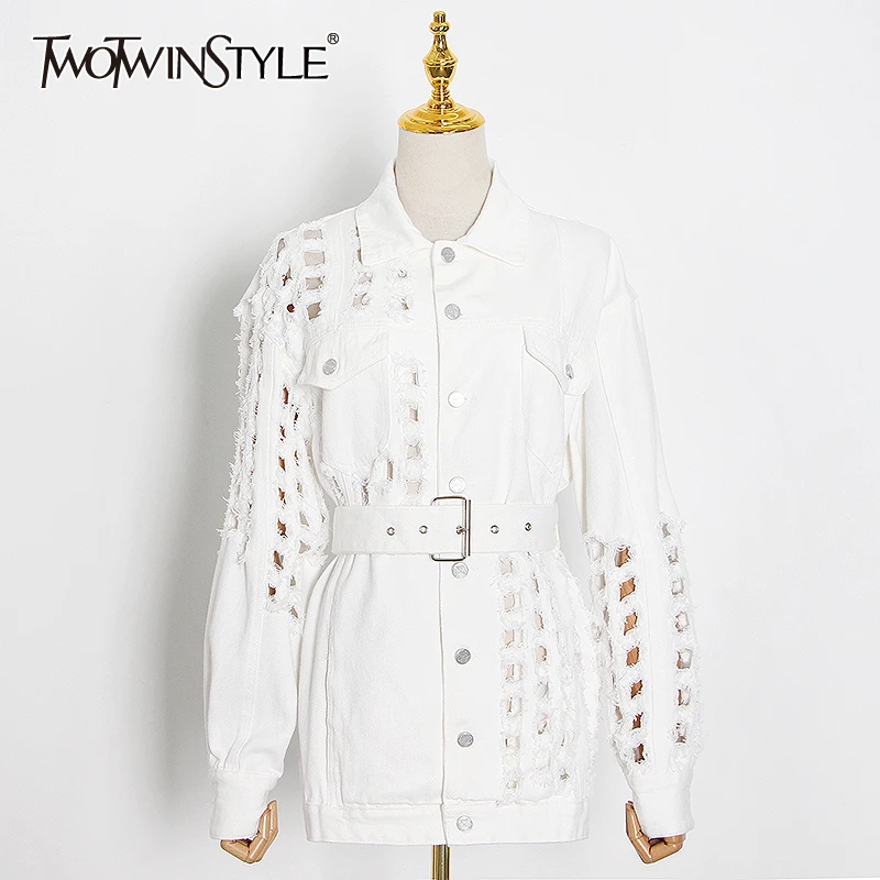 Женская ажурная куртка TWOTWINSTYLE осенняя Повседневная Блузка с отложным воротником