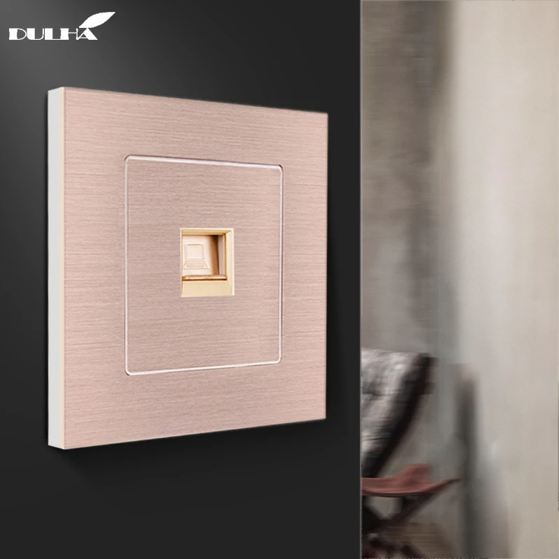 Компьютерный настенный разъем Ethernet Роскошная атласная металлическая панель