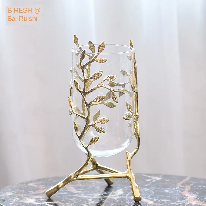 

Creative metal glass Golden leaves vine copper vase Hydroponics Flower arrangement expensive Modern home decoration wedding