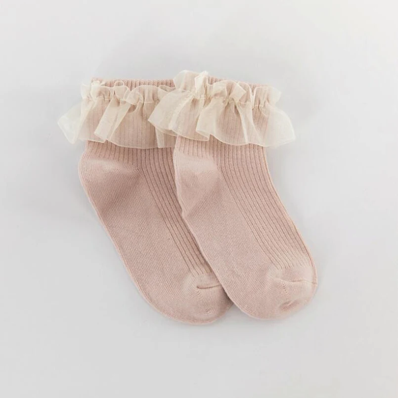 pink Кружевные носки с оборками однотонные детские носки в полоску для маленьких девочек вечерние носки принцессы для маленьких девочек, детские гетры - Цвет: pink
