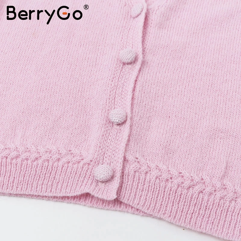 BerryGo Мода Половина рукава кардиган для женщин Осень Зима Женский вязаный свитер с