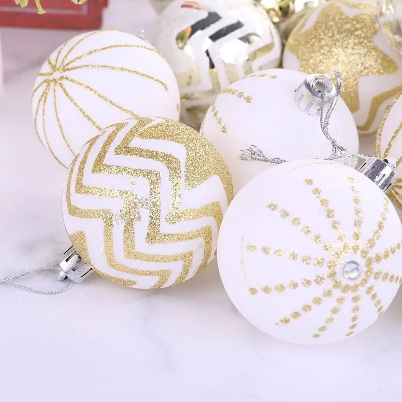 

24Pcs White Gold Mixed Christmas Tree Decoration Christmas Balls Party Window Home Furn Christmas Hanging Ball Ornament Decorati