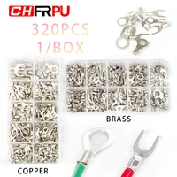 320 pcs1 box snbrnb non insulated ring fork u shaped brass copper terminal sorting kit wire connector crimping spade terminal