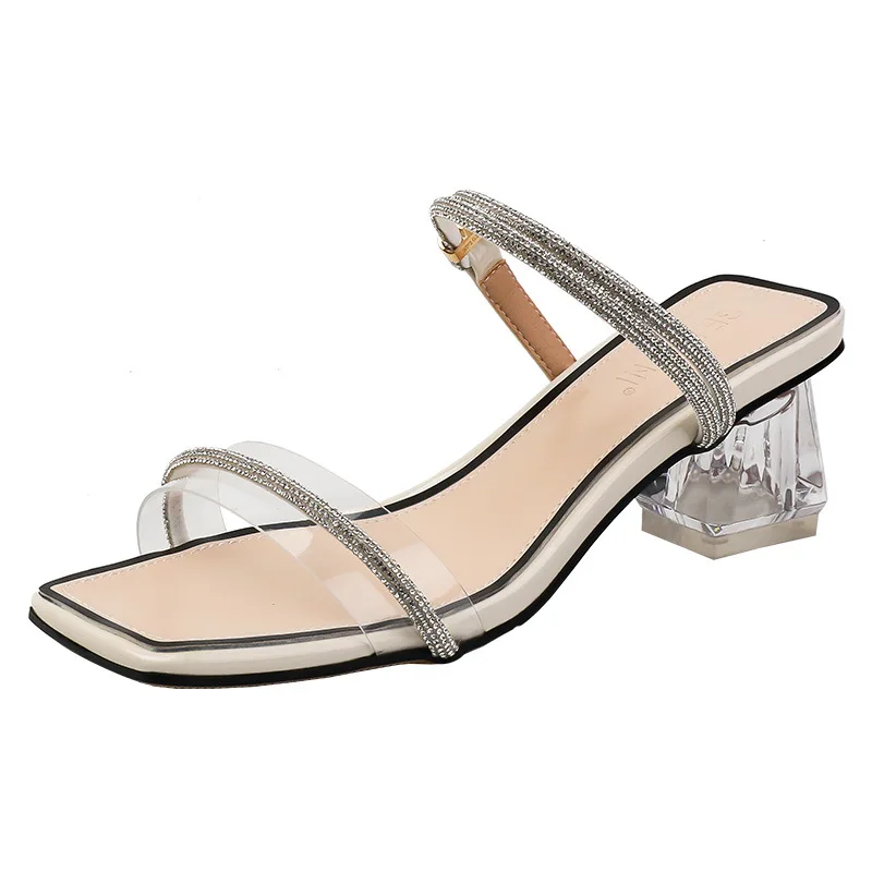 

Sandals women 2021 new French high heels women summer square toe thick heel fashion fairy style shoes women sandals