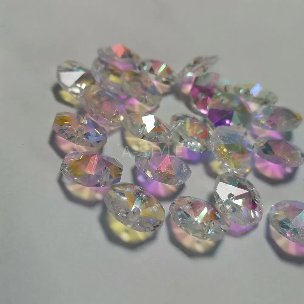 

10Pc Crystal AB Glass Lamp Prism Chandelier Chain Part DIY Octagon Bead Ornament