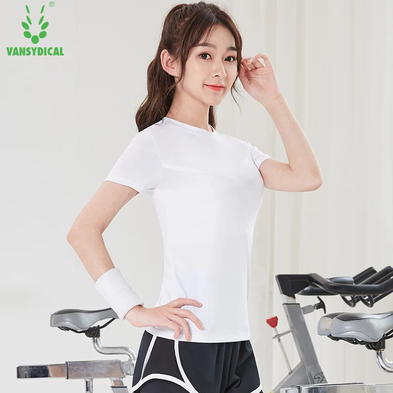 VANSYDICAL футболка для бега Женская Полосатая с коротким рукавом йоги бесшовная