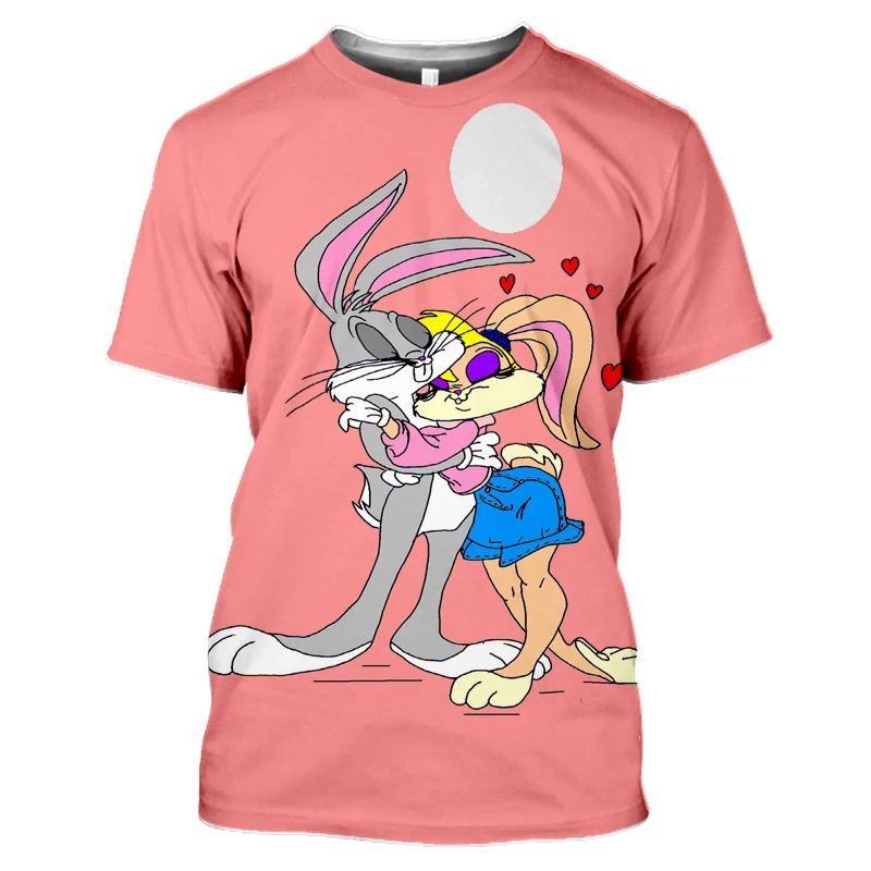 

2021Summer Men's Women's Cartoon Print Short-sleeved T-shirt Fashion Casual Boy Shirt Anime Rabbit 3dt Summer New Loose Top