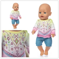 2020 new born new baby fit 18 inch 43cm doll clothes accessories geometric jeans shorts set for baby birthday gift