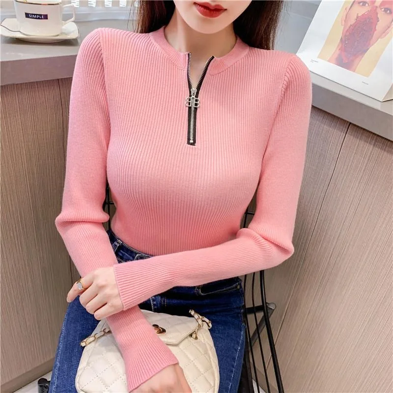 

Streetwear Winter Sweater Women Pullovers Knit Jumper Autumn Basic Womens Sweaters and Pullover Soft Tight Fit Pink Top Knitwear