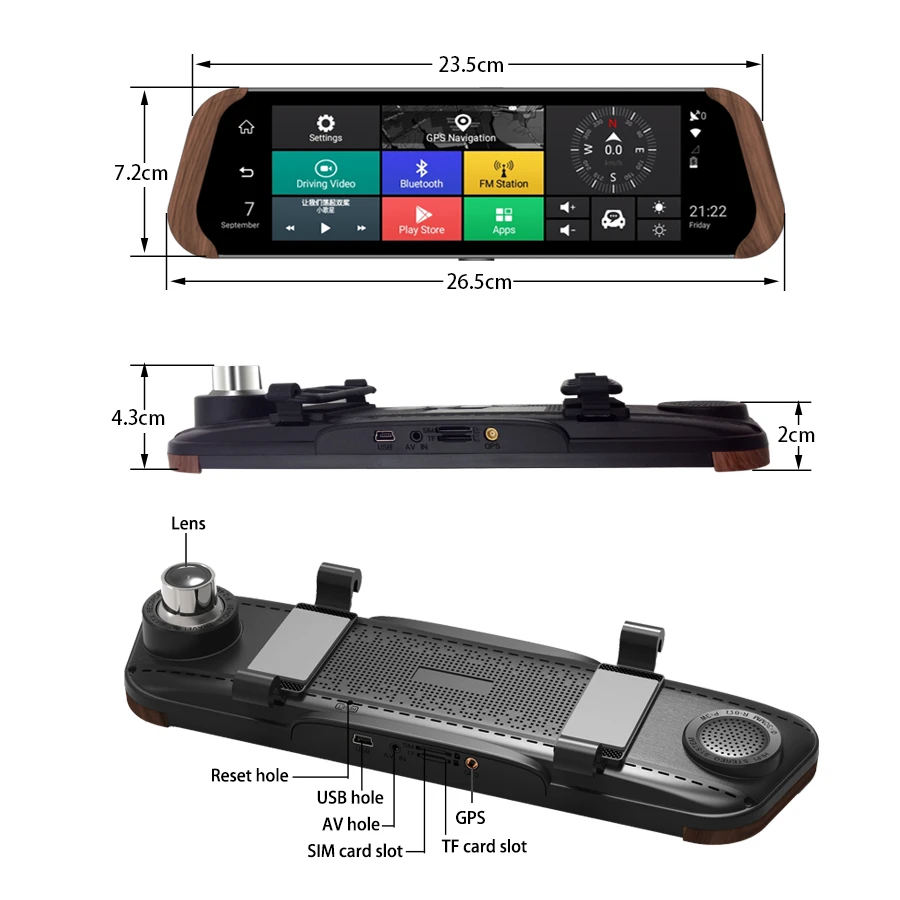 Автомобильный видеорегистратор на зеркало заднего вида 10 дюймов 4G камера Android 5 1