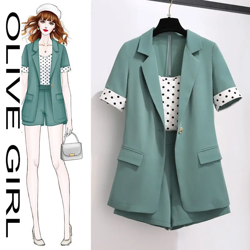 

Women Owersized 3 Pieces Female Shorts Set Short Sleeve Blazer & Loose Shorts & Shirts Summer Short Pant Suits Tracksuit