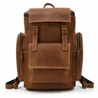 Школьная сумка, большой рюкзак для ноутбука 15,6 дюйма, дорожный рюкзак большой емкости, кожаные рюкзаки Crazy Horse