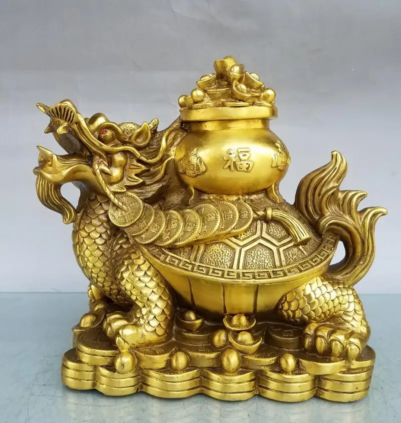 

China brass seiko treasure bowl dragon turtle crafts statue