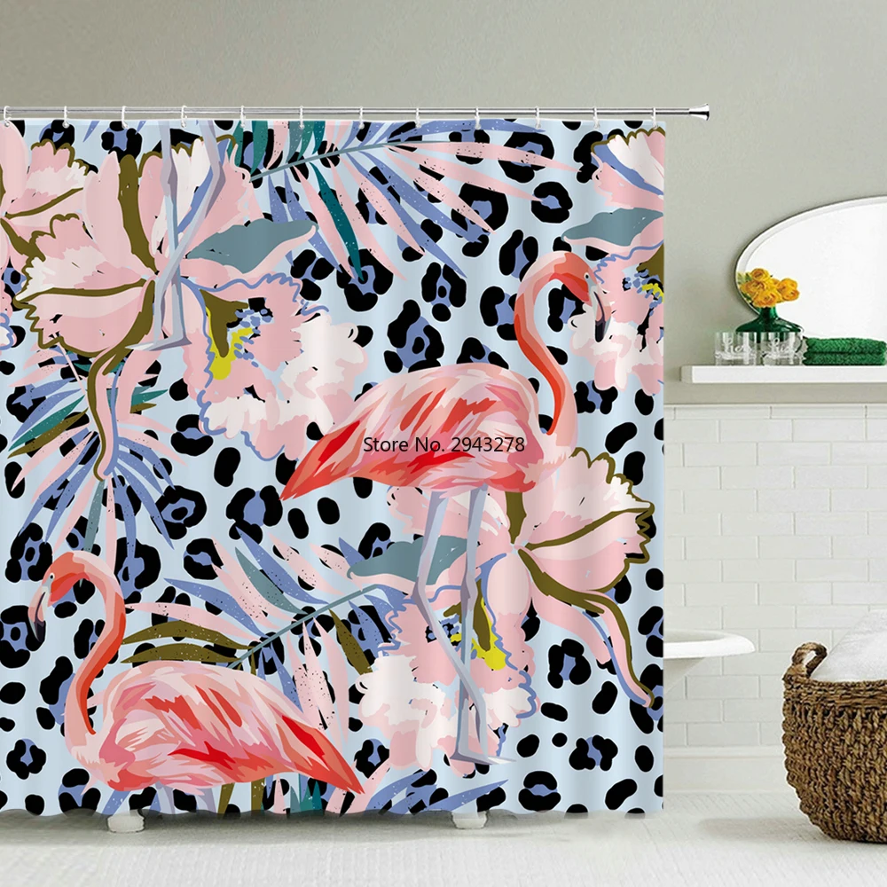 

3d Bathroom Curtains Flowers leaves Flamingo Waterproof Shower Curtains With Hooks Home Decoration Washable Fabric Bath Screen