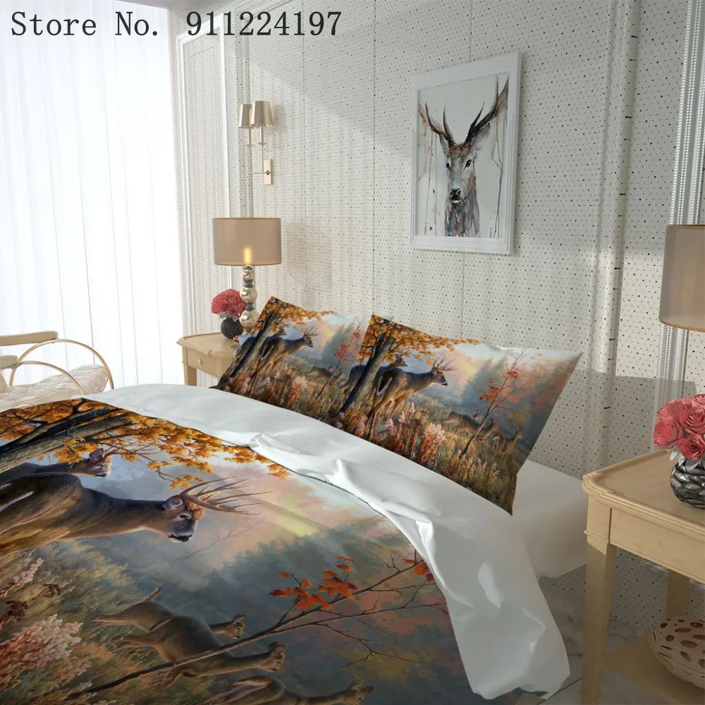 Постельное белье с 3D изображением животных пододеяльник простыня оленем Сика