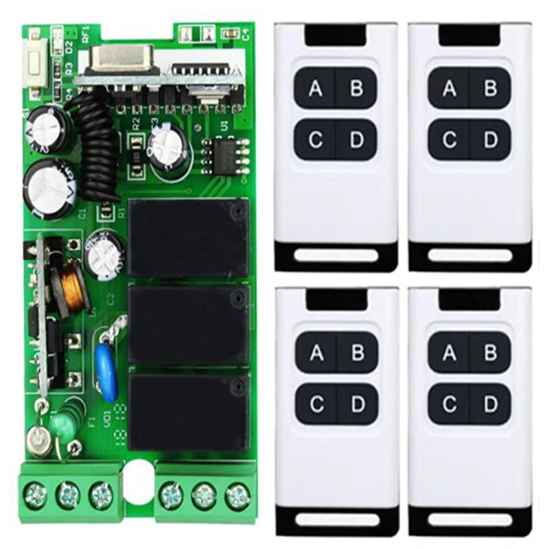 AC110V 220V 3CH 3 Channel Wireless Remote Control LED Light Switch Relay Output Radio RF Transmitter And 315/433 MHz Receiver