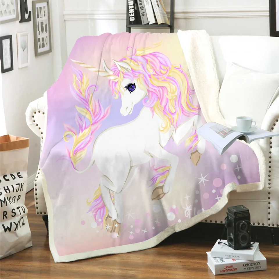 

Unicorn Horse 3D Printed Sherpa Blanket Couch Quilt Cover Travel Bedding Outlet Velvet Plush Throw Fleece Blanket Bedspread 09