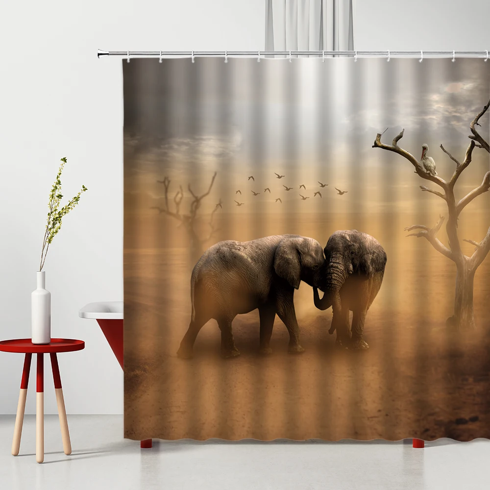 

Animal Shower Curtain Set Interesting Elephant Waterproof Polyester Fabric Anti-Mold Bathroom Curtains Bathtub Decoration