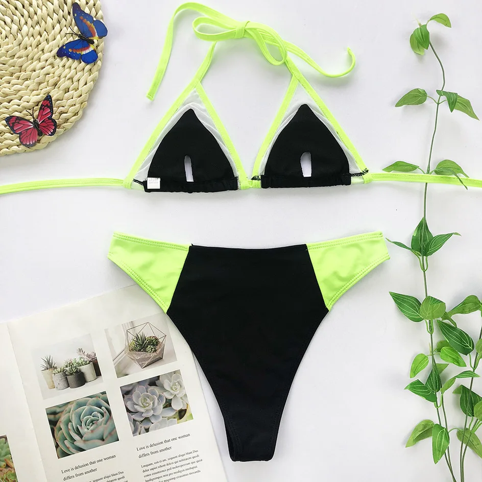 

Sexy Patchwork Bikini 2021 Swimwear Women Swimsuit Micro High Leg Bikinis Set Bandage Lace Up Swim Beach Wear Bathing Suit Woman