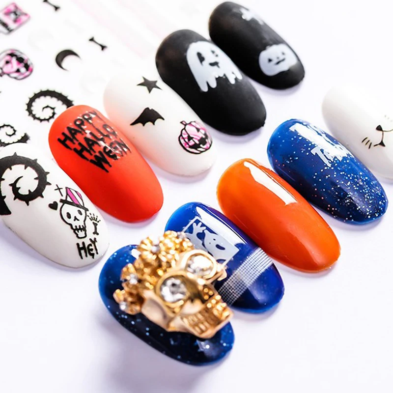 Тыква Призрак Дизайн 3D стикер для ногтей Хэллоуин океан пляж дизайн перевод