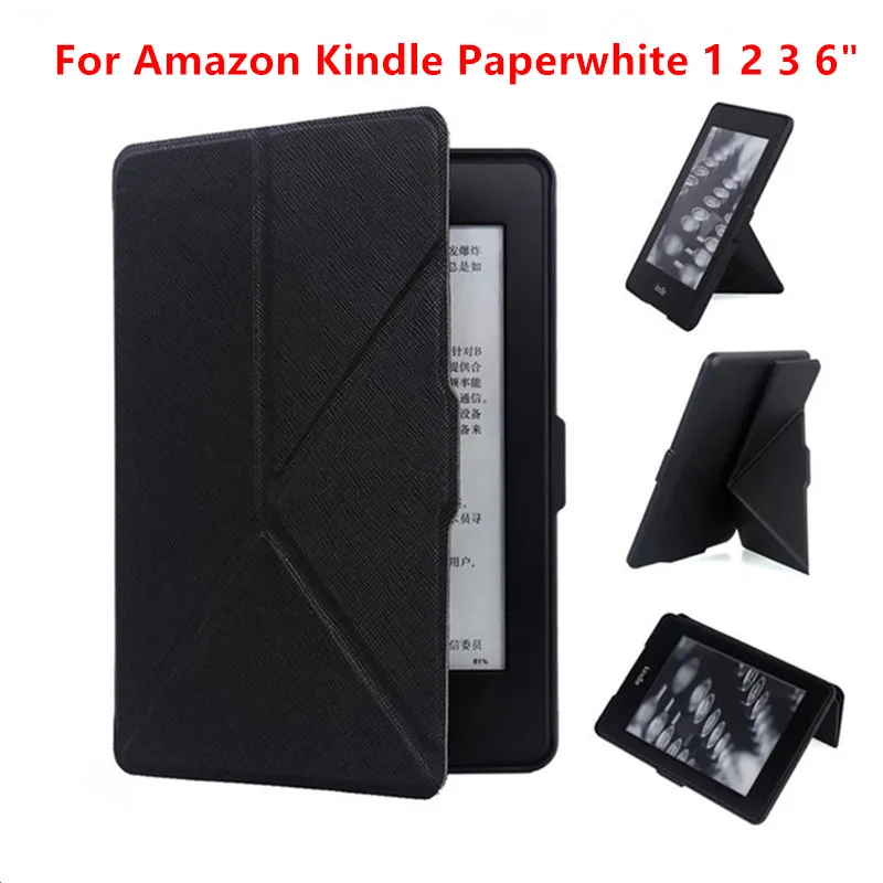 Slim Smart PU Leather Stand Cover Case for Amazon Kindle Paperwhite 1 2 3 2013 2015 6.0 inch Multi-folding Skin Shell+Stylus pen