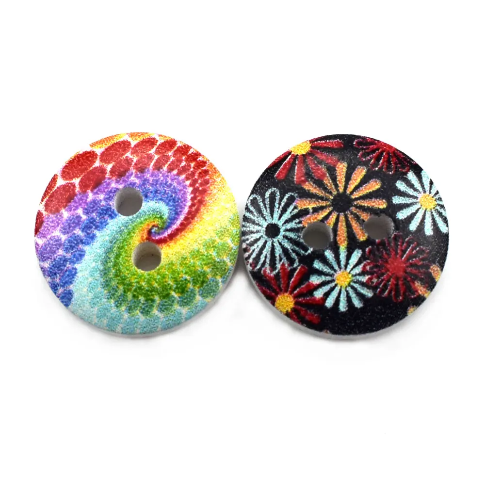 100 шт 15 мм цветочный узор круглая деревянная кнопка разные деревянные пуговицы 2