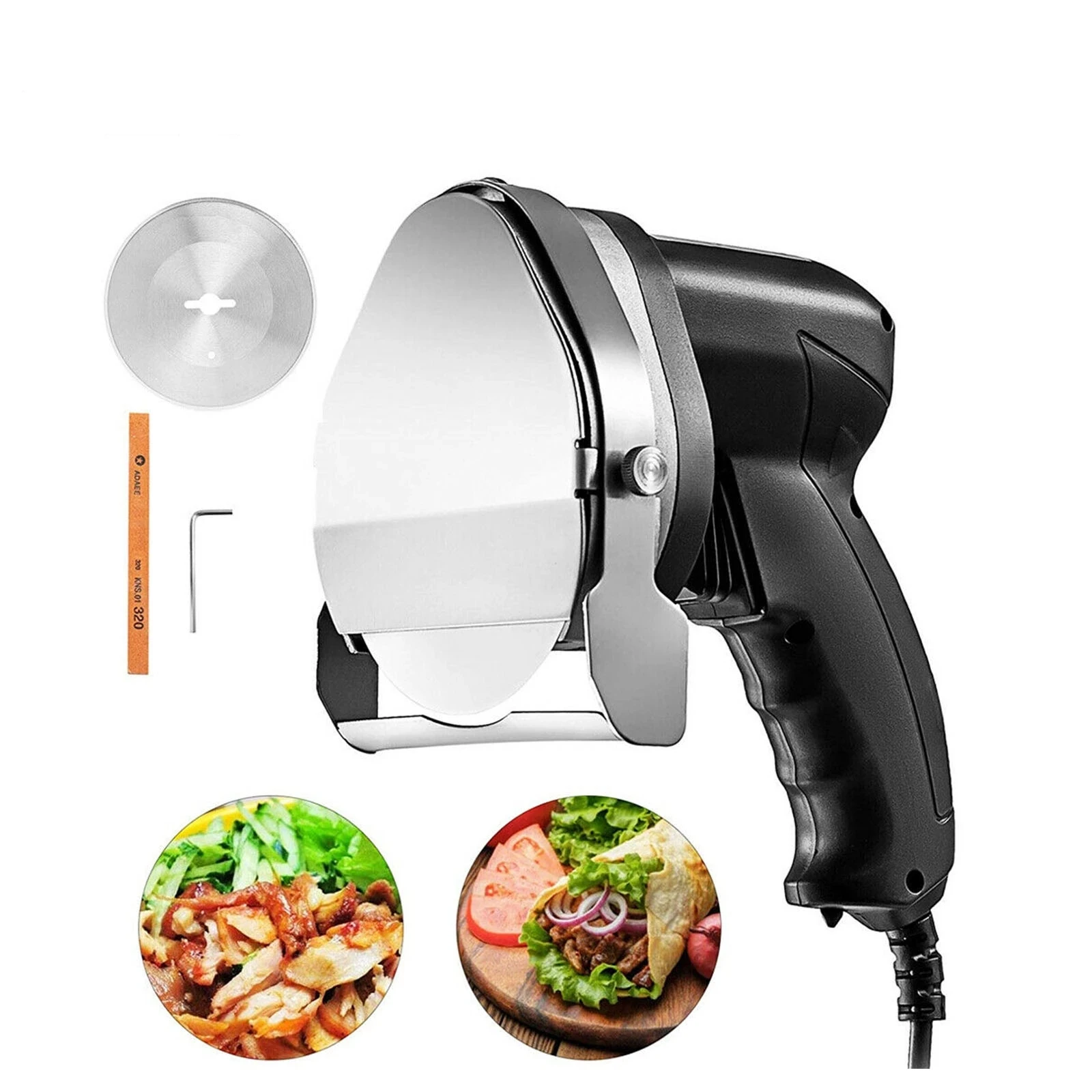 

Слайсер Электрический с 2 лезвиями для кебаба, нож для мяса, гироскоп, толщина 0-8 мм, для ресторанов, закусок, баров, обжарки магазинов, коммер...