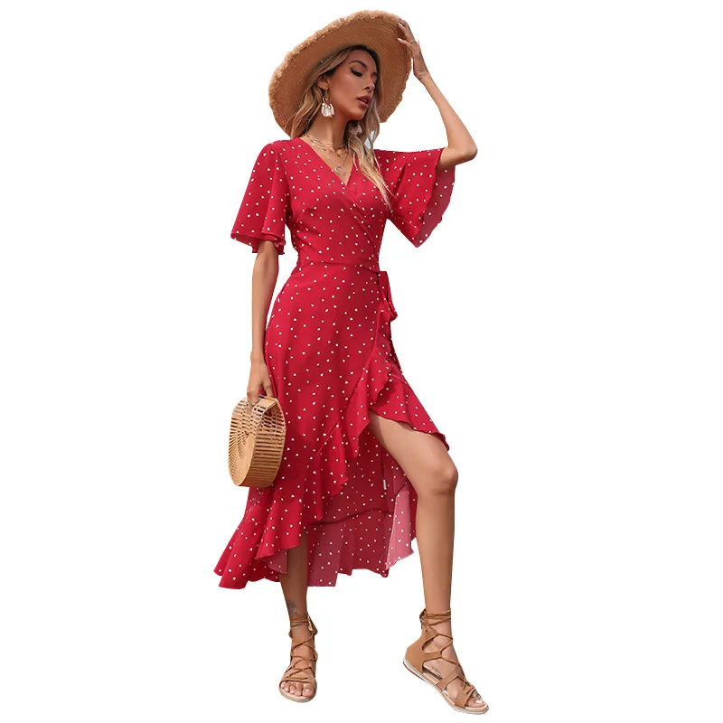 Женское пляжное платье с круглым вырезом длинное винтажное макси цветочным