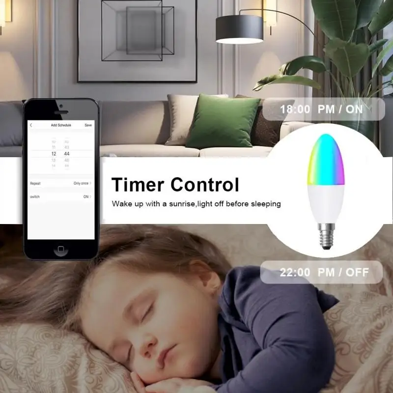 Умная Светодиодная лампа-свеча Tuya Zigbee 3 0 E14 RGB + W C с регулируемой яркостью работает