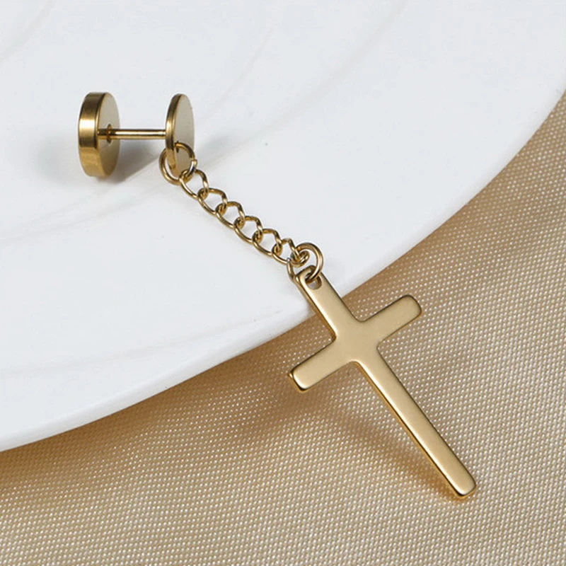 

Punk Gothic Drop Earrings For Women Female Men's Stainless Steel Korean Hanging Cross Pendants Piercing Earrings Fashion Jewelry