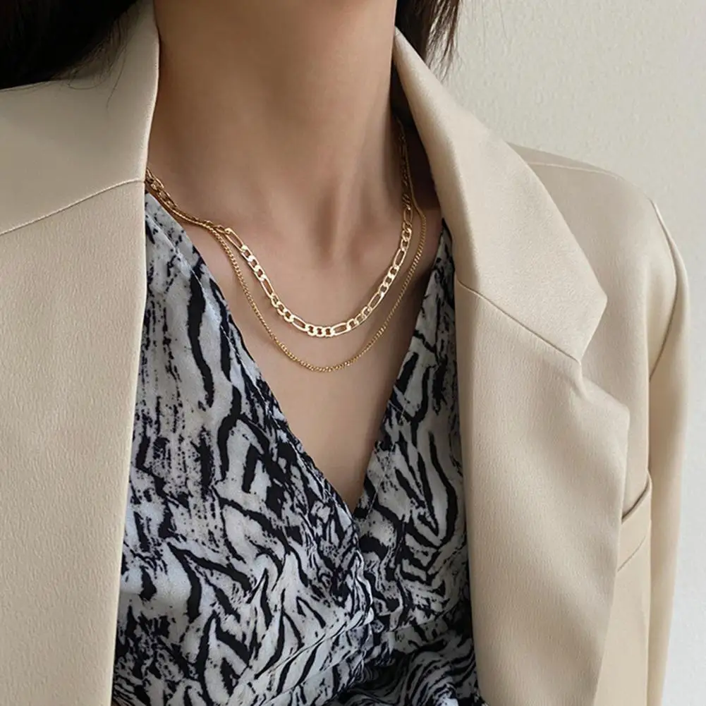 

Gift Trendy Double-Layered Chain Necklace Alloy Clavicle Necklace Thin for Party
